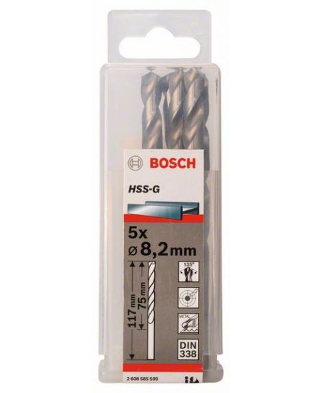 BOSCH Wiertła do metalu HSS-G, DIN 338 8,2 x 75 x 117 mm