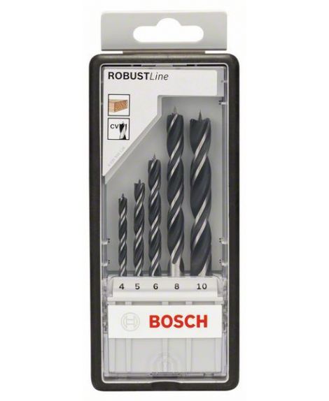 BOSCH 5-częściowy zestaw wierteł spiralnych do drewna Robust Line 4- 5- 6- 8- 10 mm