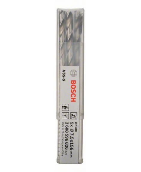 BOSCH Wiertła do metalu HSS-G, DIN 340 7,5 x 102 x 156 mm