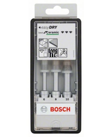 BOSCH 3-częściowy zestaw wierteł diamentowych do pracy na sucho Robust Line Easy Dry Best for Ceramic 6,0- 8,0- 10,0 mm