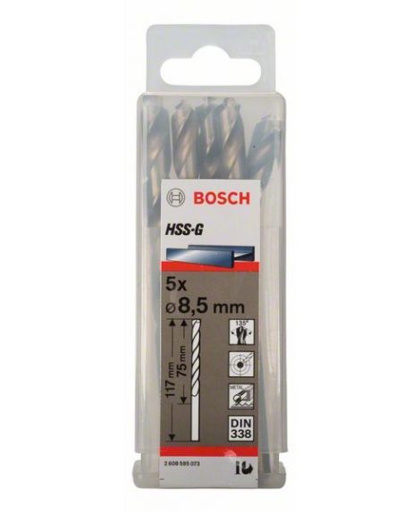 BOSCH Wiertła do metalu HSS-G, DIN 338 8,5 x 75 x 117 mm