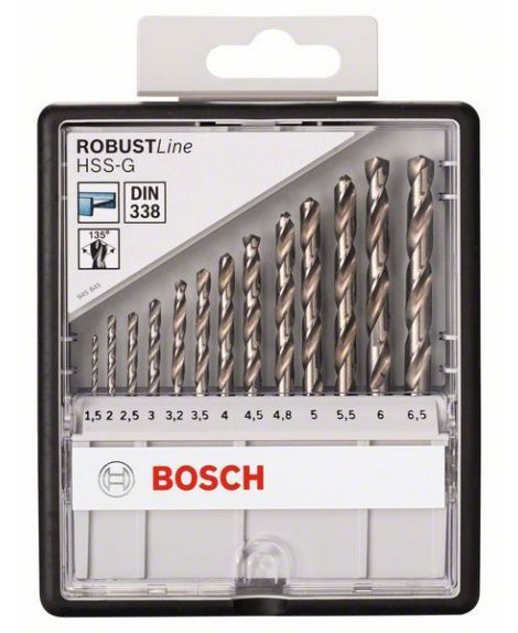 BOSCH 13-częściowy zestaw wierteł do metalu HSS-G Robust Line, 135° 1,5- 2- 2,5- 3- 3,2- 3,5- 4- 4,5- 4,8- 5- 5,5- 6- 6,5 mm, 13