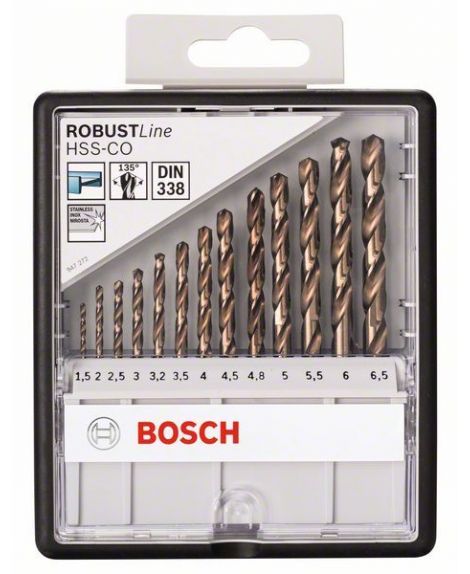 BOSCH 13-częściowy zestaw wierteł do metalu Robust Line HSS-Co 1,5- 2- 2,5- 3- 3,2- 3,5- 4- 4,5- 4,8- 5- 5,5- 6- 6,5 mm