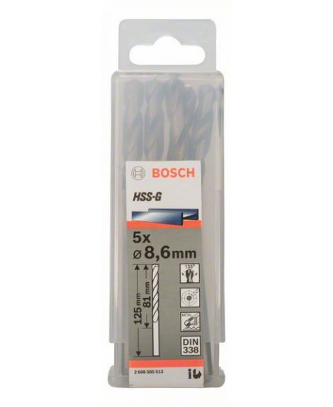 BOSCH Wiertła do metalu HSS-G, DIN 338 8,6 x 81 x 125 mm