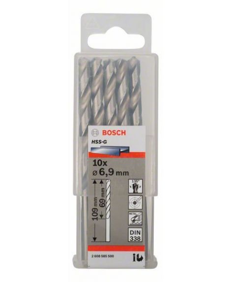 BOSCH Wiertła do metalu HSS-G, DIN 338 6,9 x 69 x 109 mm