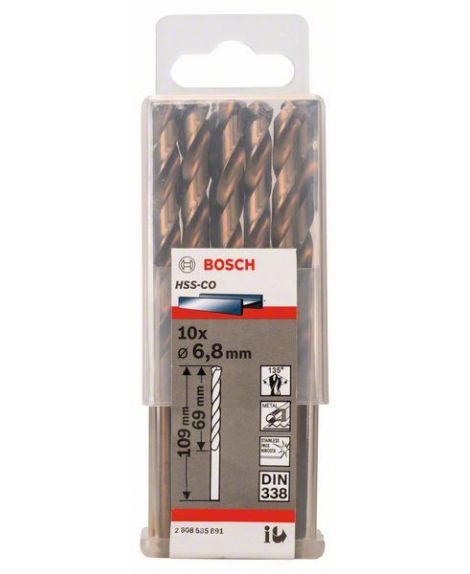 BOSCH Wiertła do metalu HSS-Co, DIN 338 6,8 x 69 x 109 mm