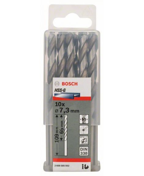 BOSCH Wiertła do metalu HSS-G, DIN 338 7,3 x 69 x 109 mm