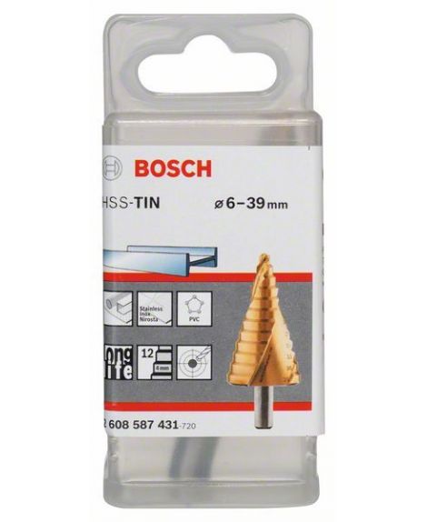 BOSCH Wiertło stopniowe, stal szybkotnąca HSS-TiN 6 - 39 mm, 10,0 mm, 93,5 mm