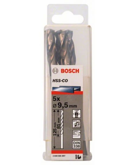 BOSCH Wiertła do metalu HSS-Co, DIN 338 9,5 x 81 x 125 mm