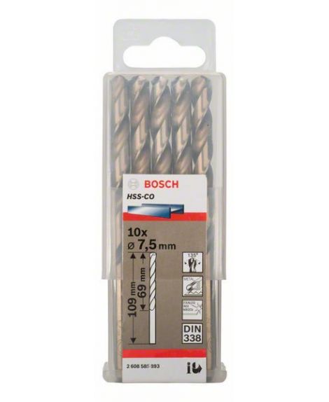 BOSCH Wiertła do metalu HSS-Co, DIN 338 7,5 x 69 x 109 mm