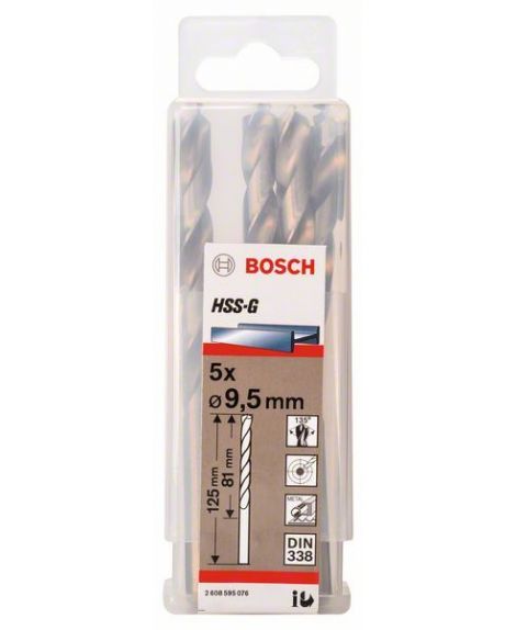 BOSCH Wiertła do metalu HSS-G, DIN 338 9,5 x 81 x 125 mm