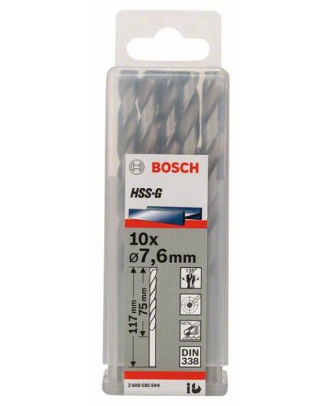 BOSCH Wiertła do metalu HSS-G, DIN 338 7,6 x 75 x 117 mm