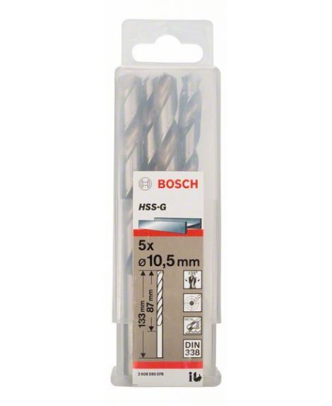 BOSCH Wiertła do metalu HSS-G, DIN 338 10,5 x 87 x 133 mm