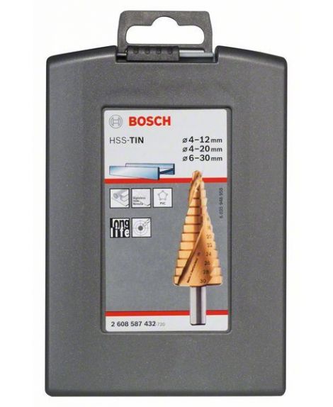 BOSCH 3-częściowy zestaw wierteł stopniowych HSS-TiN 4-12- 4-20- 6-30 mm