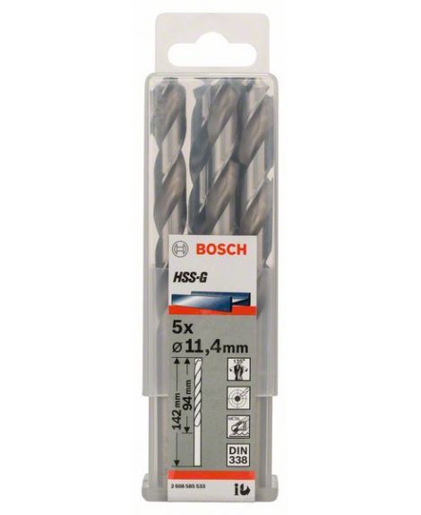 BOSCH Wiertła do metalu HSS-G, DIN 338 11,4 x 94 x 142 mm