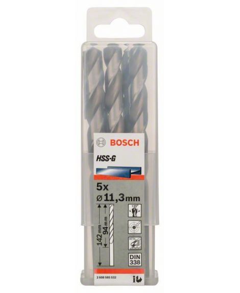 BOSCH Wiertła do metalu HSS-G, DIN 338 11,3 x 94 x 142 mm