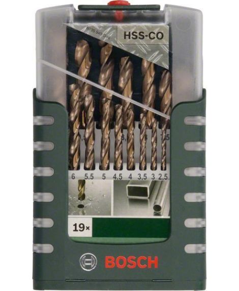 BOSCH 19-częściowy zestaw wierteł do metalu HSS-Co, DIN 338 1,0- 1,5- 2,0- 2,5- 3,0- 3,5- 4,0- 4,5- 5,0- 5,5- 6,0- 6,5- 7,0- 7,5