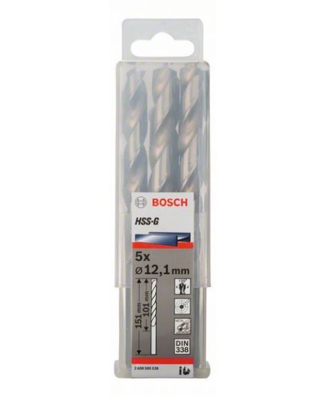 BOSCH Wiertła do metalu HSS-G, DIN 338 12,1 x 101 x 151 mm