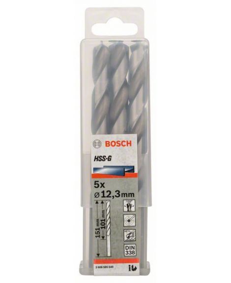 BOSCH Wiertła do metalu HSS-G, DIN 338 12,3 x 101 x 151 mm