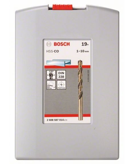 BOSCH 19-częściowy zestaw wierteł do metalu HSS-Co ProBox, DIN 338 (stop kobaltowy) 1-10 mm