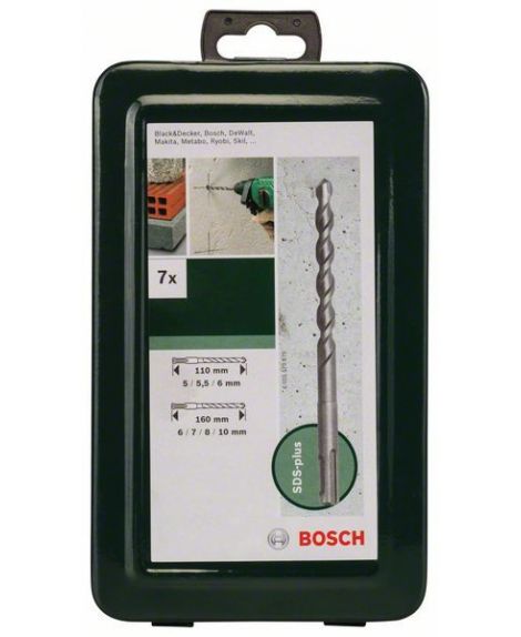 BOSCH 7-częściowy zestaw wierteł do młotów SDS plus 5,0x110- 5,5x110- 6,0x110- 6,0x160- 7,0x160- 8,0x160- 10,0x160 mm