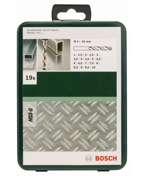 BOSCH 19-częściowy zestaw wierteł do metalu HSS-G, DIN 338 1,0- 1,5- 2,0- 2,5- 3,0- 3,5- 4,0- 4,5- 5,0- 5,5- 6,0- 6,5- 7,0- 7,5-