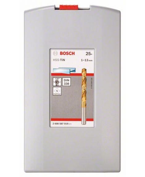 BOSCH 25-częściowy zestaw wierteł do metalu HSS-TiN ProBox (powłoka tytanowa) 1-13 mm