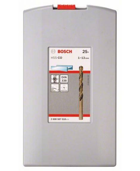 BOSCH 25-częściowy zestaw wierteł do metalu HSS-Co ProBox, DIN 338 (stop kobaltowy) 1-13 mm