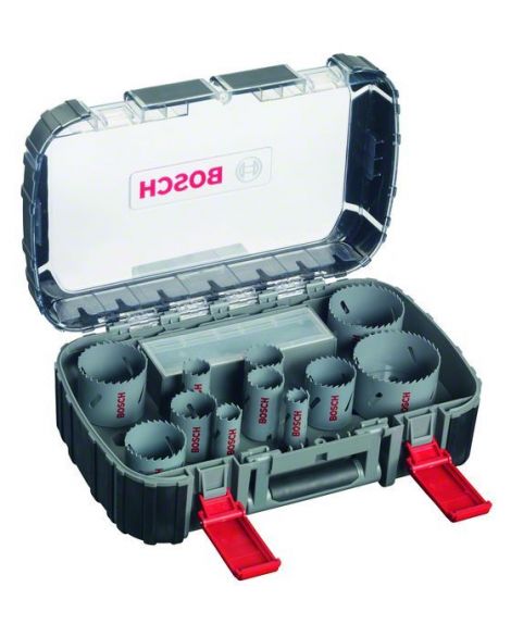 BOSCH 17-częściowy zestaw pił otwornic HSS-Bimetal do zastosowań uniwersalnych 20- 22- 25- 32- 35- 40- 44- 51- 60- 68- 76 mm