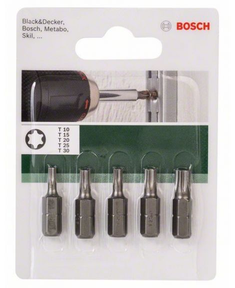 BOSCH 5-częściowy zestaw standardowych końcówek wkręcających do śrub z wpustem Torx (T) T10- T15- T20- T25- T30- 25 mm