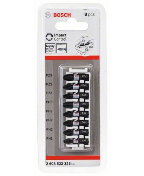 BOSCH Zestaw bitów Impact Control do wkrętarek, 8 szt., 1 x PH1- 3 x PH2- 1 x PH3- 2 x PZ2- 1 x PZ3