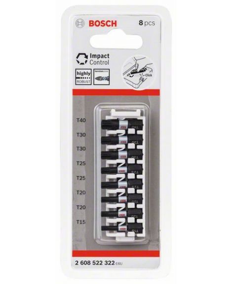 BOSCH Zestaw bitów Impact Control do wkrętarek, 8 szt., 1 x T15- 2 x T20- 2 x T25- 2 x T30- 1 x T40