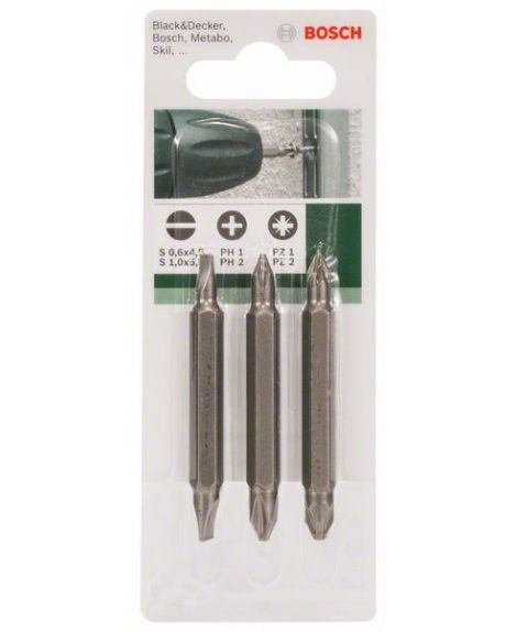 BOSCH 3-częściowy zestaw podwójnych końcówek wkręcających, mieszany (S, PH, PZ) S0,6x4,5-S1,0x5,5- PH1-PH2- PZ1-PZ2- 60 mm