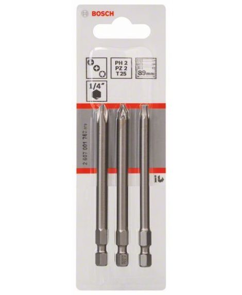 BOSCH 3-częściowy zestaw końcówek wkręcających Extra Hart PH2- PZ2- T25- 89 mm