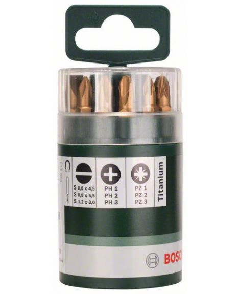 BOSCH 10-częściowy zestaw końcówek wkręcających Titanium, mieszany (S, PH, PZ) UH 54- S0,6x4,5- S0,8x5,5- S1,2x8,0- PH1- PH2- PH