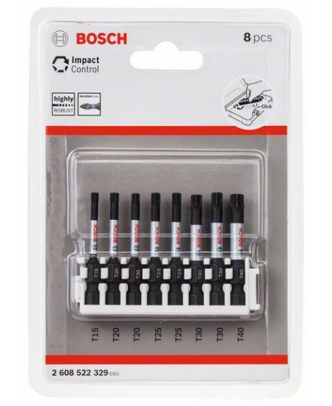 BOSCH Zestaw bitów Impact Control do wkrętarek, 8 szt., 1 x T15- 2 x T20- 2 x T25- 2 x T30- 1 x T40