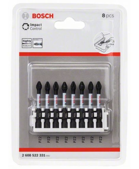 BOSCH Zestaw bitów Impact Control do wkrętarek, 8 szt., 8 x PZ2