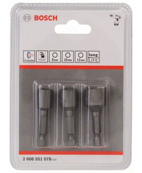 BOSCH 3-częściowe opakowanie kluczy nasadowych 50 mm- 8, 10, 13 mm